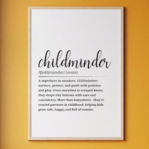 Childminder Definition Poster • Childminder Black and White Printable • Digital Wall Art for Childcare Gifts