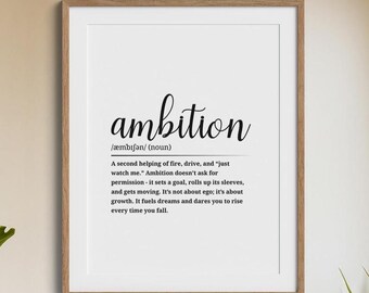 Ambition Definition Print • Entrepreneur Mindset Wall Art • Office Printable Poster