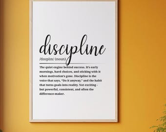 Impresión de definición de disciplina • Lámina motivacional para la pared de la oficina (imprimible)