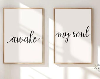 Awake My Soul Print Set • Christian Bedroom Wall Art • Faith Based Printable Decor • Neutral Typography