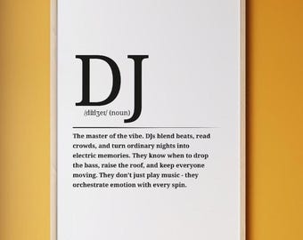 DJ Definition Print • Music Studio Wall Art • Black And White Printable Poster