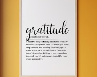 Gratitude Definition Print • Inspirational Office Decor • Mindset Wall Art • Printable Poster