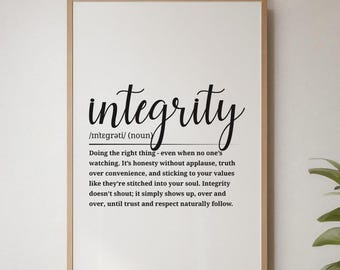 Integrity Definition Print: Fun Home Office Decor (Digital Download)