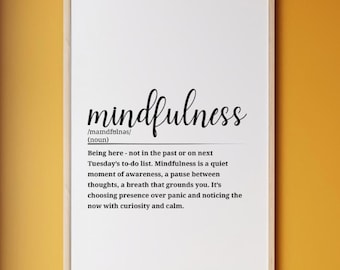 Stampa artistica con definizione di Mindfulness • Stampa da parete per calma e benessere