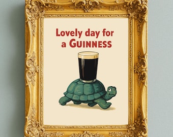 Guinness Turtle-poster • Vintage bierkunst aan de muur • Grappig cafédecor • Afdrukbare poster