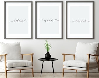 Relax Soak Unwind Bathroom Prints • Minimalist Bathroom Decor • Neutral Spa Wall Art • Printable Set