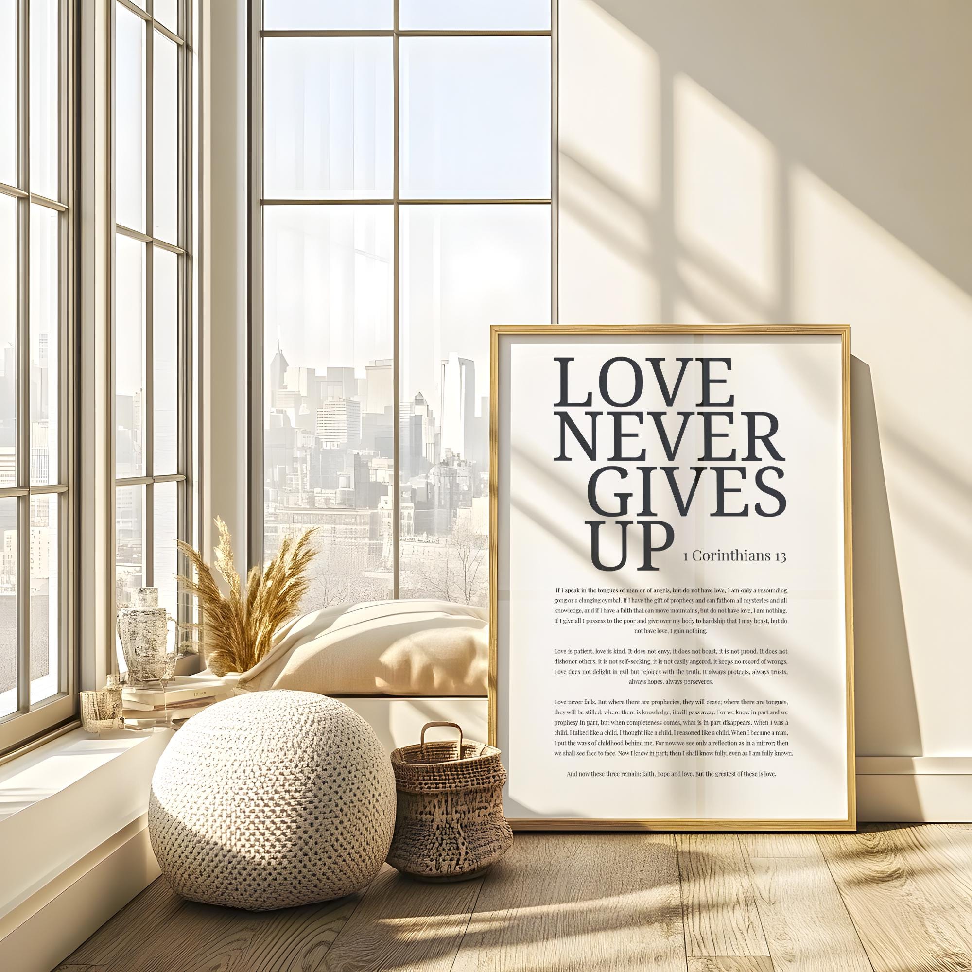 1 Corinthians 13 Wall Art: Love Never Gives Up, Christian Print ...
