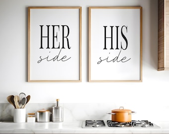 Her Side His Side Print Set • Couple Bedroom Decor • Funny Relationship Wall Art • Printable Download