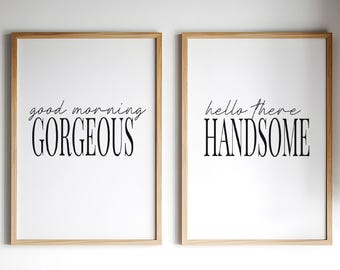 Buenos días, preciosa. Hola, guapo. • Arte imprimible para dormitorio.