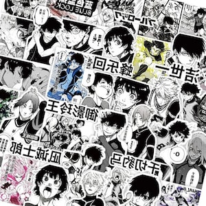 70枚入り ブルー Lck ブラック＆ホワイト マンガ アニメ ステッカー | ノートパソコン、荷物、スケートボード x 携帯電話用クールデカール | 防水 フットボール Yochi Isgi