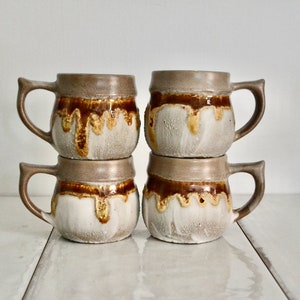 vintage laurentian ceramic tundra coffee mugs / 1970s modern pottery cups / jean kominik