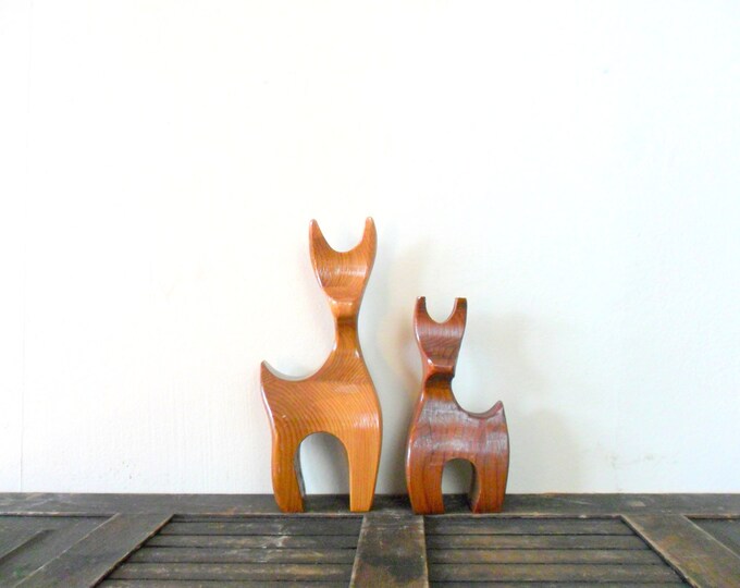 Vintage Modern Wood Deer Figurines Pair Scandinavian Etsy