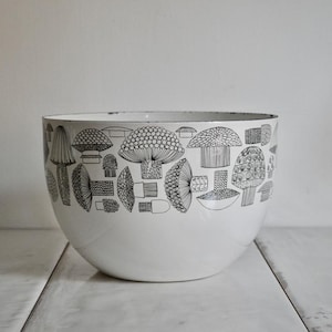vintage large arabia finel kaj franck white enamel mushroom bowl / made in finland enamel bowl / white enamel bowl