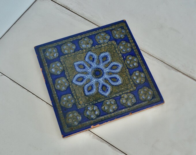 Vintage Midcentury Italian Tile Trivet AS IS / Blue Floral Trivet ...