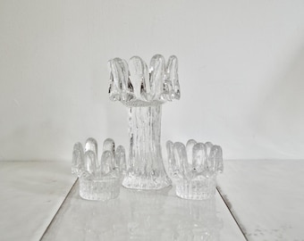 Candelabros vintage de cristal con diseño de girasoles de Goran Warff Kosta Boda: diseño moderno de mediados de siglo
