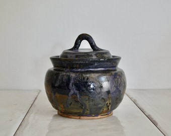 handmade drip glaze studio pottery stash jar / ceramic pottery pot / storage container