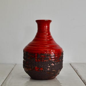 vintage laurentian pottery red lava vase / midcentury modern pottery decor / ceramic vase