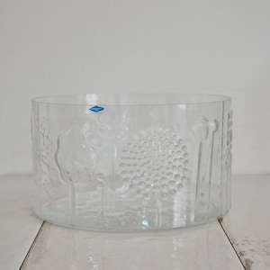 vintage crystal oiva toikka finnish flora bowl / floral design / midcentury glassware