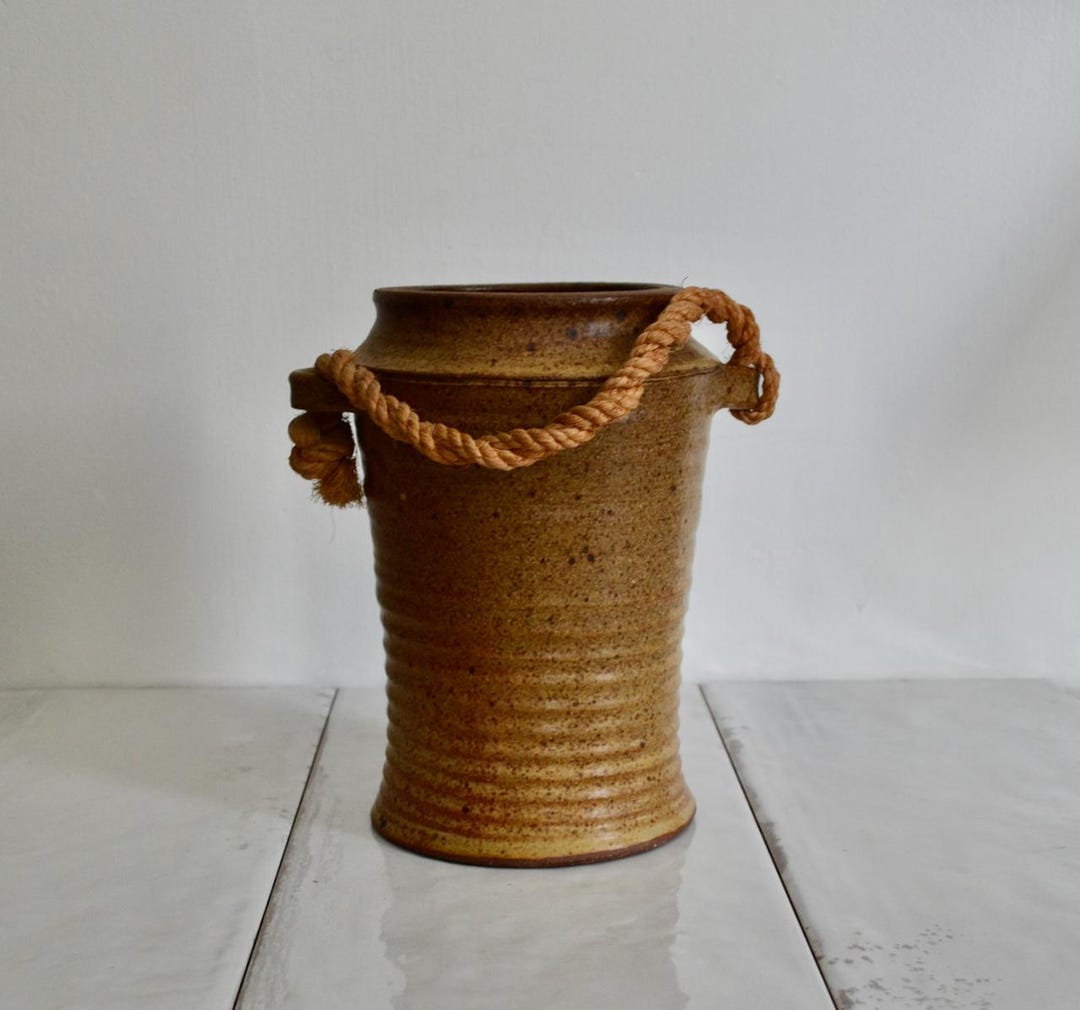 Studio Pottery Rope Handled Water Pot / Pottery Vase / Stoneware ...