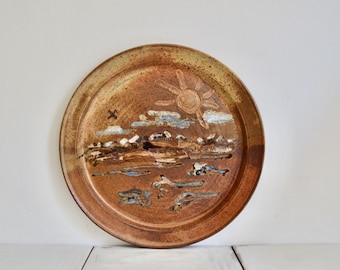 assiette de scène de plage en poterie de studio / décoration d'intérieur en céramique / art de la poterie faite main