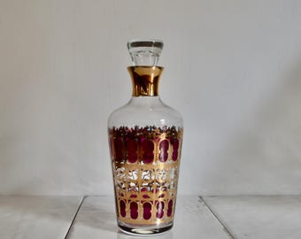 carafe à liqueur vintage en forme de rouleau de canneberge en verre culver / rouge et or / verre Mid-Century
