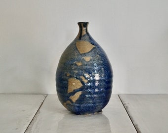 vintage handmade studio pottery bud vase / blue glazed pottery / midcentury ceramic decor