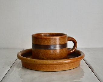 vintage ceramic dansk bronzestone cup and saucer / 1980s kitchen decor / chunky ceramic