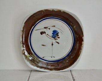 vintage dansk niels refsgaard ceramic heron platter / vintage pottery plate / 1980s kitchen decor