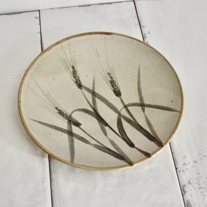 vintage midcentury pottery wheat plate / ceramic serving platter / large plate