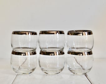 Verres à cocktail vintage style Dorothy Thorpe, bord argenté, milieu du siècle / Accessoires de bar vintage / Maison MCM