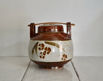 vintage studio pottery lidded canister / storage container / earth tone natural home decor