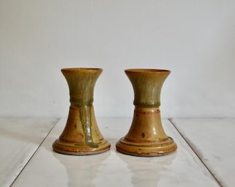 Vintage Studio Pottery Candle Holders: Earthy Rustic Home Decor