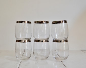 verres à vin sans pied de style Dorothy Thorpe avec bord argenté, style Mid-Century / Accessoires de bar vintage / mcm home