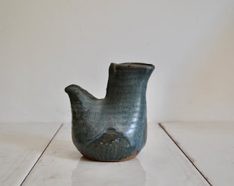 Pot à crème pour oiseaux en céramique à glaçure bleue de studio/pichet de poterie d'argile/décor naturel pour la maison
