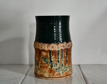 studio pottery flower vase / handmade vintage pottery decor / ceramic vase