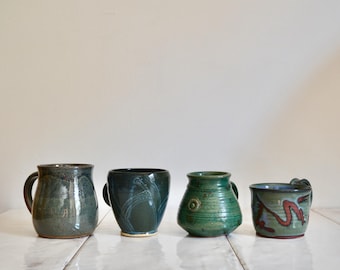 vintage studio pottery mug collection / handmade clay pottery mugs / vintage kitchen