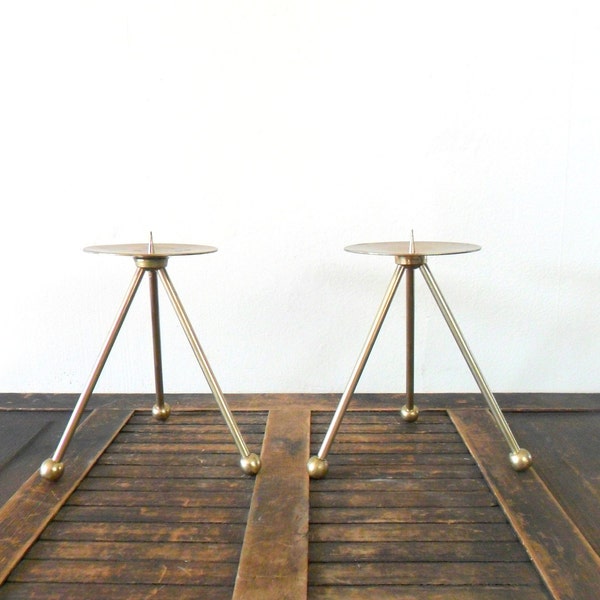 vintage sputnik style brass candle holders