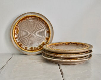 vintage laurentian ceramic tundra salad plates / 1970s modern pottery plates / jean kominik