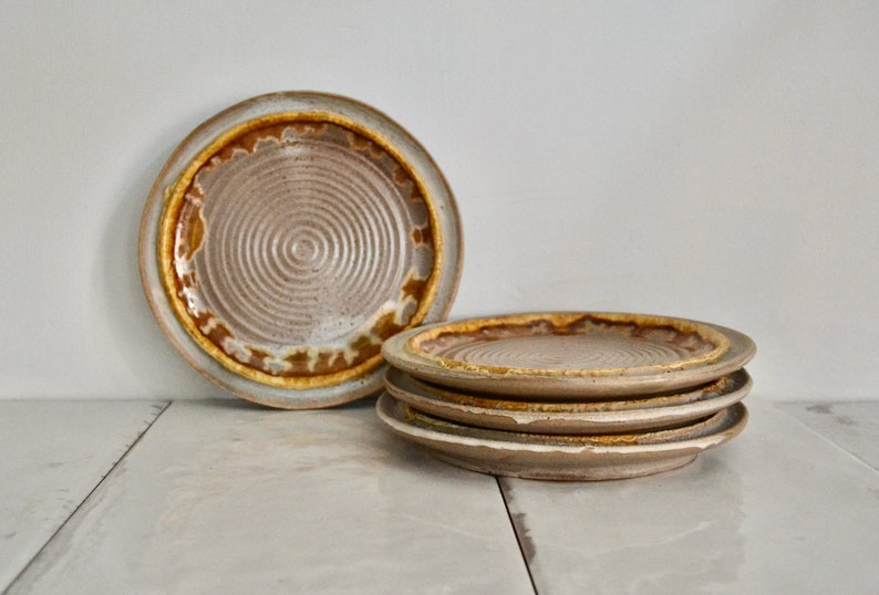 vintage laurentian ceramic tundra salad plates / 1970s modern pottery plates / jean kominik image 1