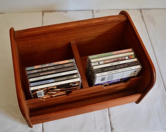 vintage kalmar teak double sided cd holder / wooden display case / music storage