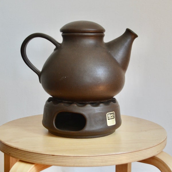 vintage west german pottery bay keramik teapot with warmer, midcentury pottery, ceramic