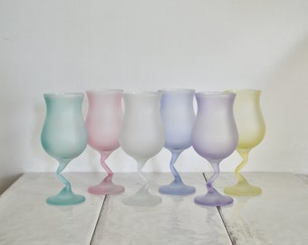 vintage pastel libbey watusi squiggle glasses / springtime cocktail glasses / colorful barware