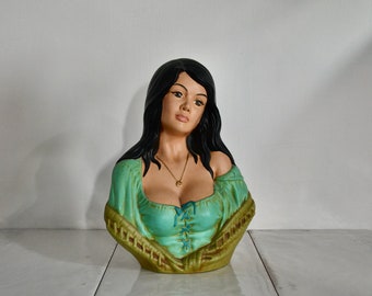 vintage holland mold pirate woman bust / vintage woman figurine / 1970s home decor