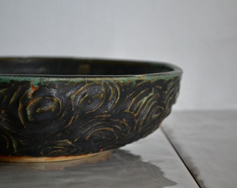 vintage studio pottery swirl bowl / handmade vintage pottery decor / vintage ceramic dish