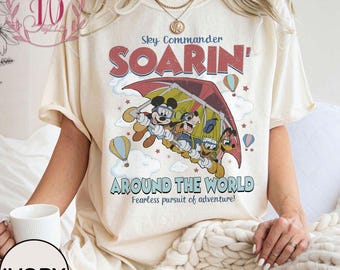 Vintage Mickey & Friends schweben um die Welt Komfort Farben Shirt, Disney Fahrt Epcot Center Shirt, Donald Pluto Goofy, Disneyland Reise