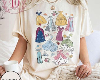Vestido de princesa Disney retro con colores cómodos, camiseta de mejor amiga con castillo de Disneyland, princesa Disney acuarela, camiseta de viaje para chicas a Disneyland