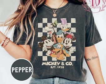 Retro Mickey Co 1928 Comfort Colors-skjorta, Mickey och vänner rutig skjorta, Vintage Disneyworld, Disneyland-resa-skjorta, Disney-familjetröja