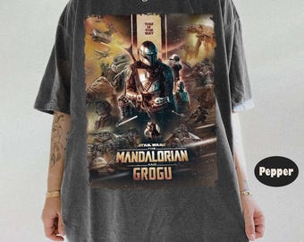 Vintage Star Wars The Mandalorian en Grogu Comfort Colors Shirt, Disneyland Family Matching Shirt, Galaxy's Edge Trip, Din Djarin Grogu