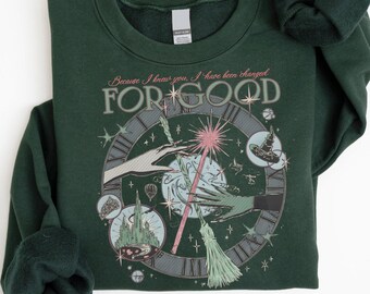 Sudadera vintage "Cambiar para bien", camiseta "Porque te conocí, he cambiado para bien", mago desafiando la gravedad, magia con escobas