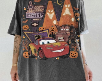 Vintage Disney Pixar Cars Halloween  Comfort Colors Shirt, Lightning McQueen Halloween tee, Spooky Racing T-Shirt, Retro Cars 95 Pumpkin